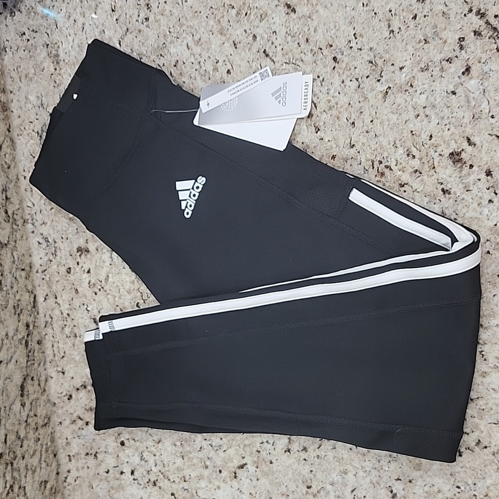 New with Tags Black 3 Stripe Addias High Rise 7/8 Leggings